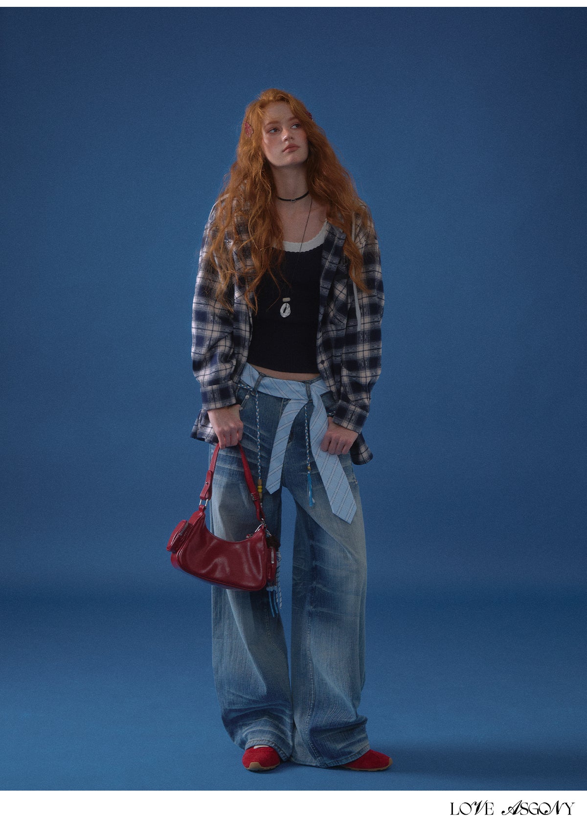 AsGony Retro Plaid Colorblock Hooded Shirt