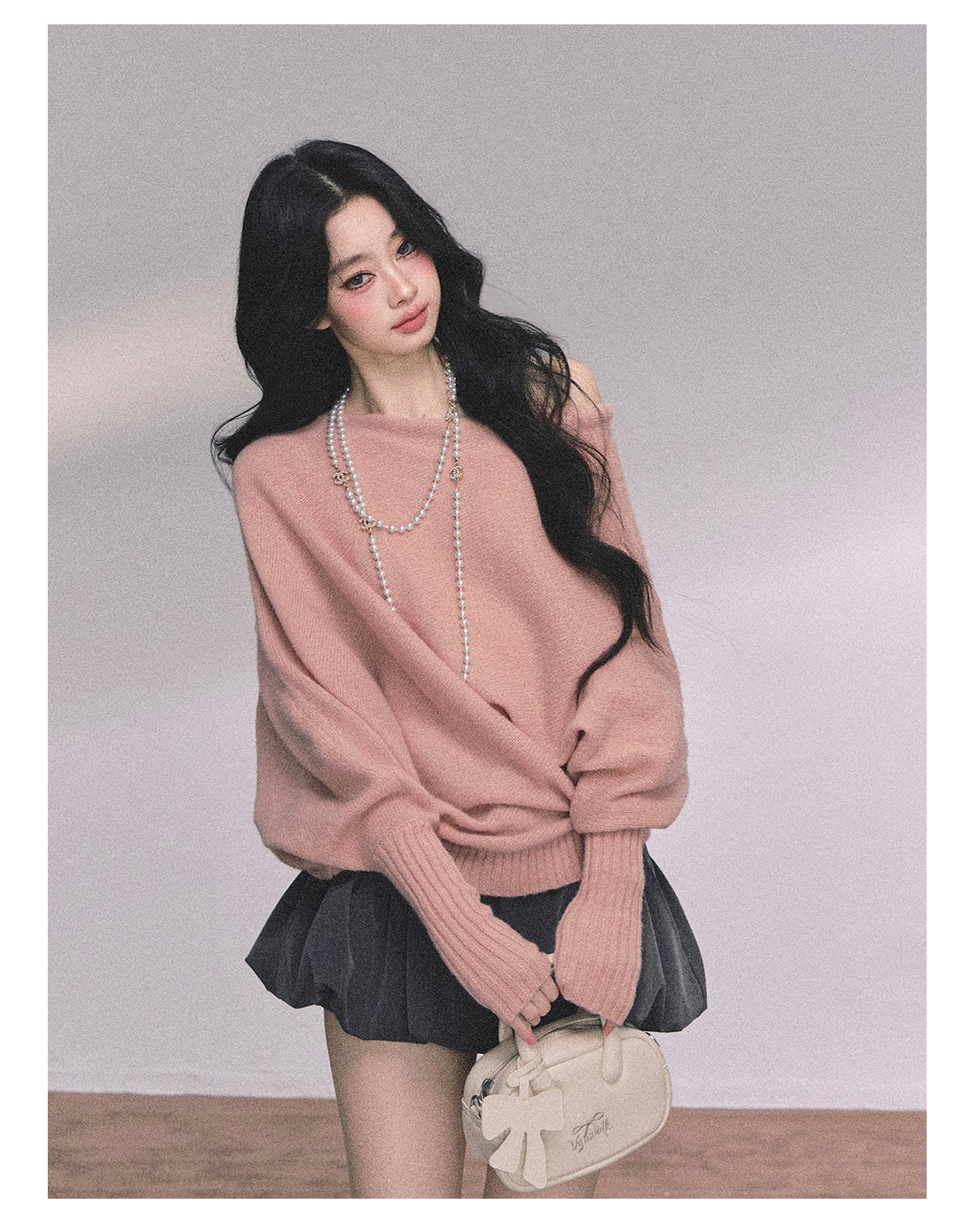 ShaoYeYan Minimalist Chic Off-Shoulder Loose Fit Sweater