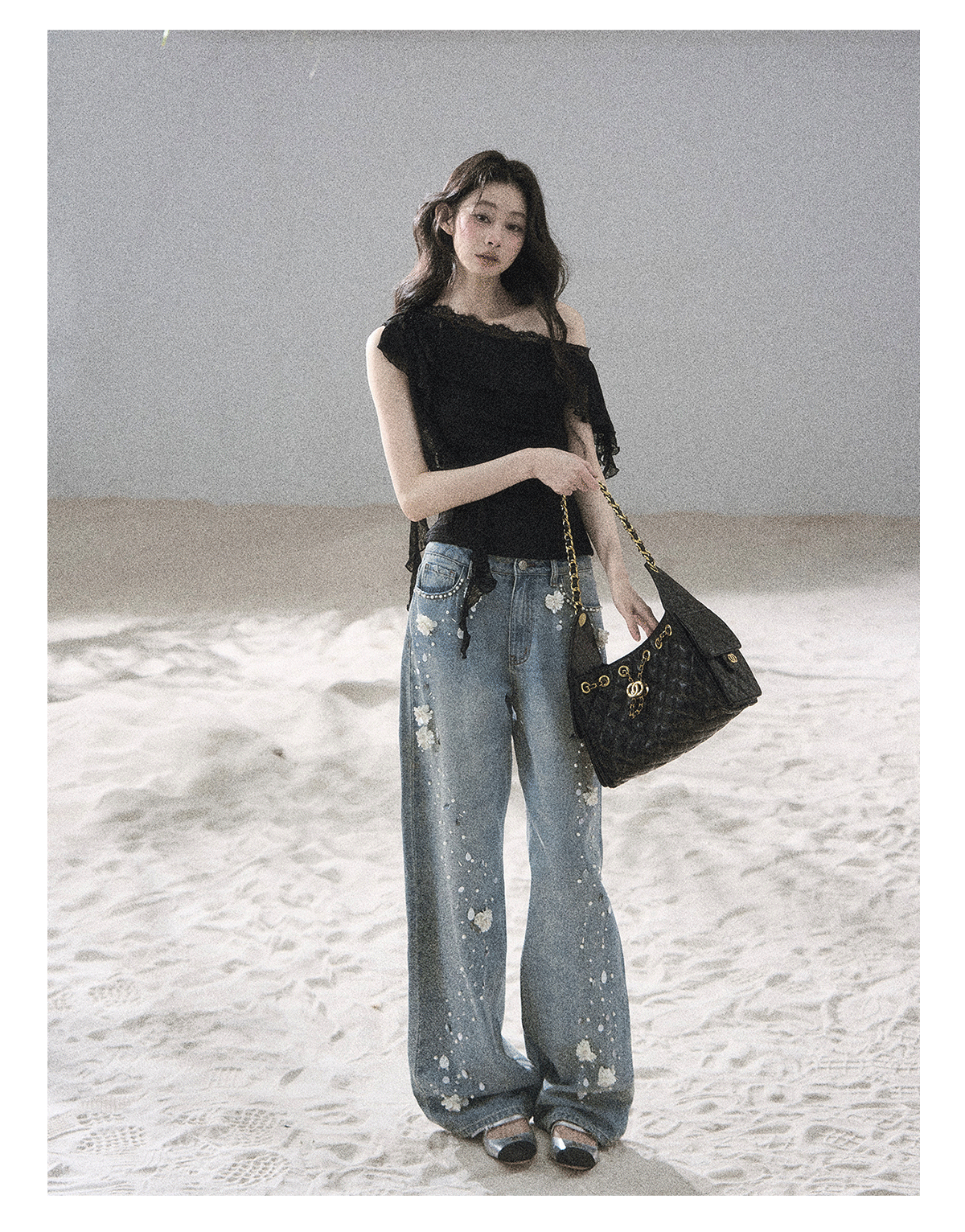 ShaoYeYan Aomalm Before Sunset Falls Korean Off-Shoulder Lace Top