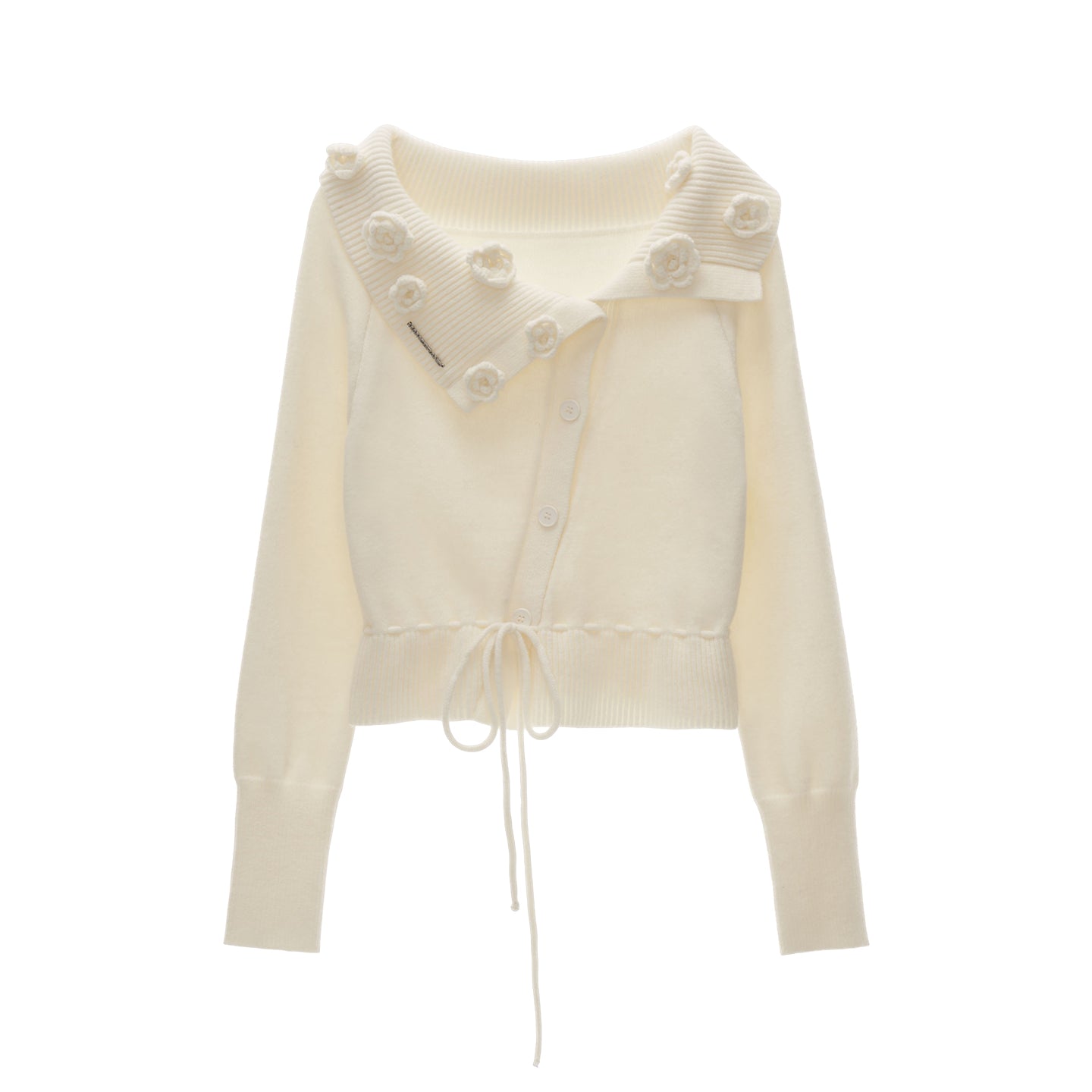 MAMC Off-Shoulder Rose Button Sweater