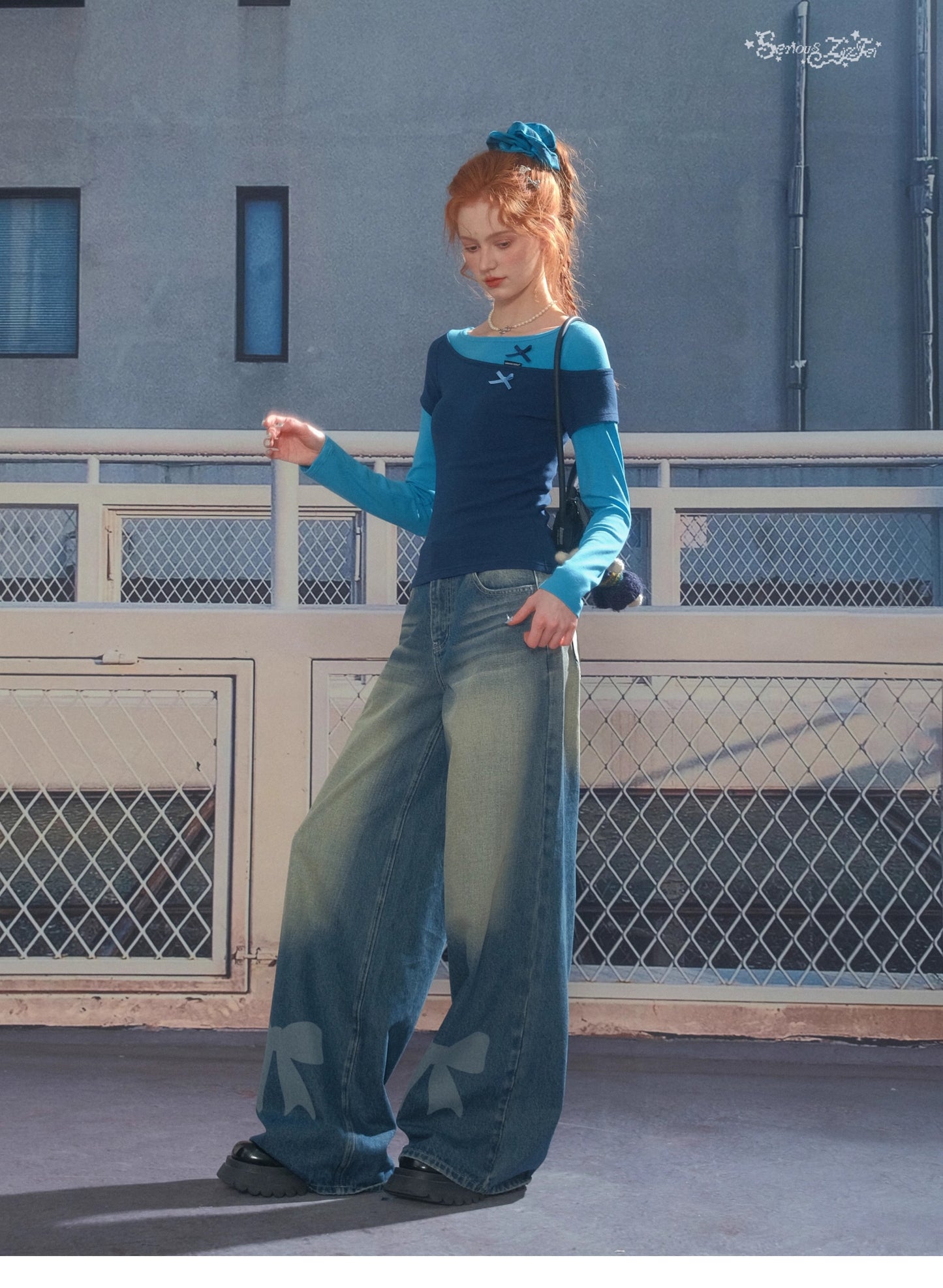 ZiziFei Bow-Print Denim Pants