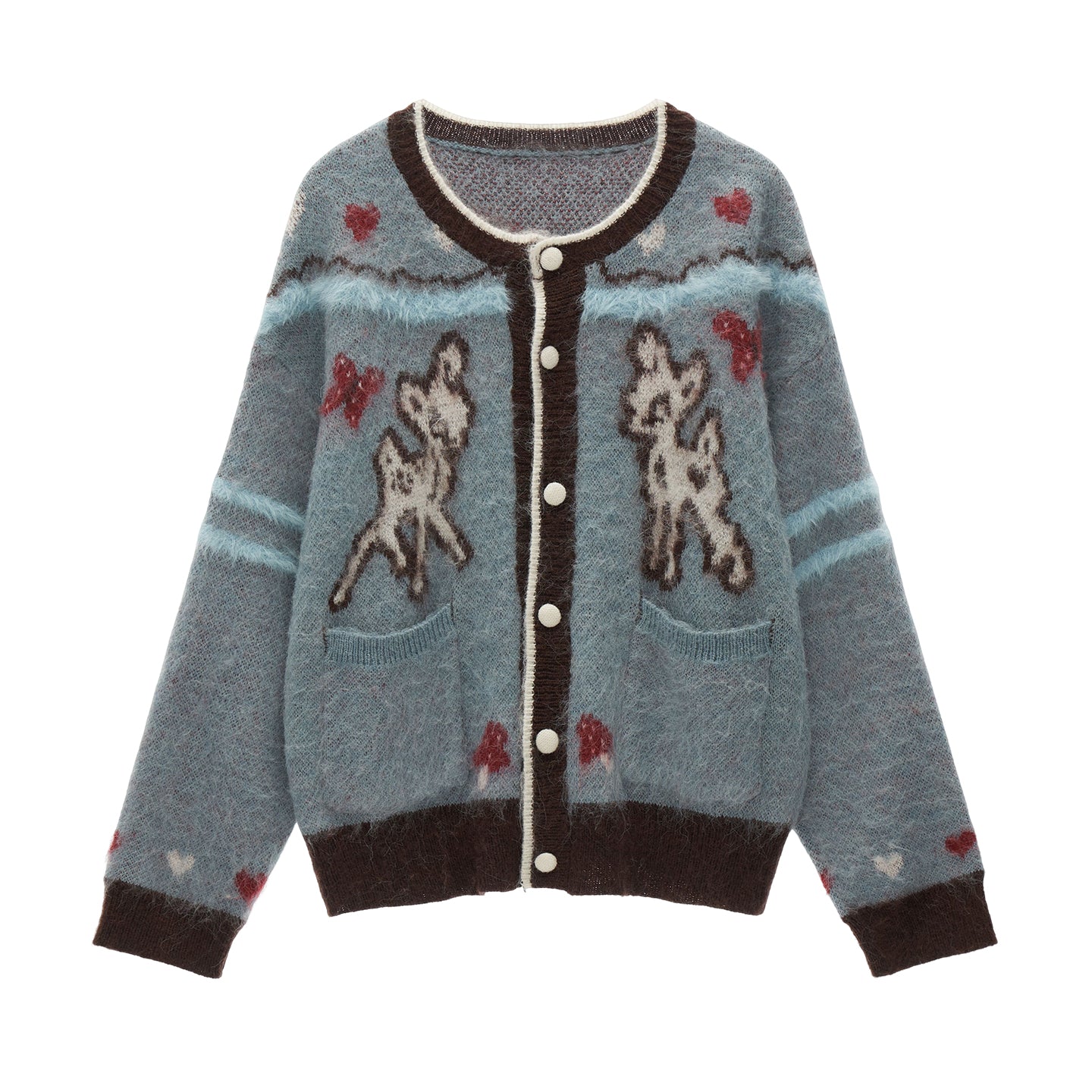 MAMC Cute Butterfly Deer Print Knit Cardigan