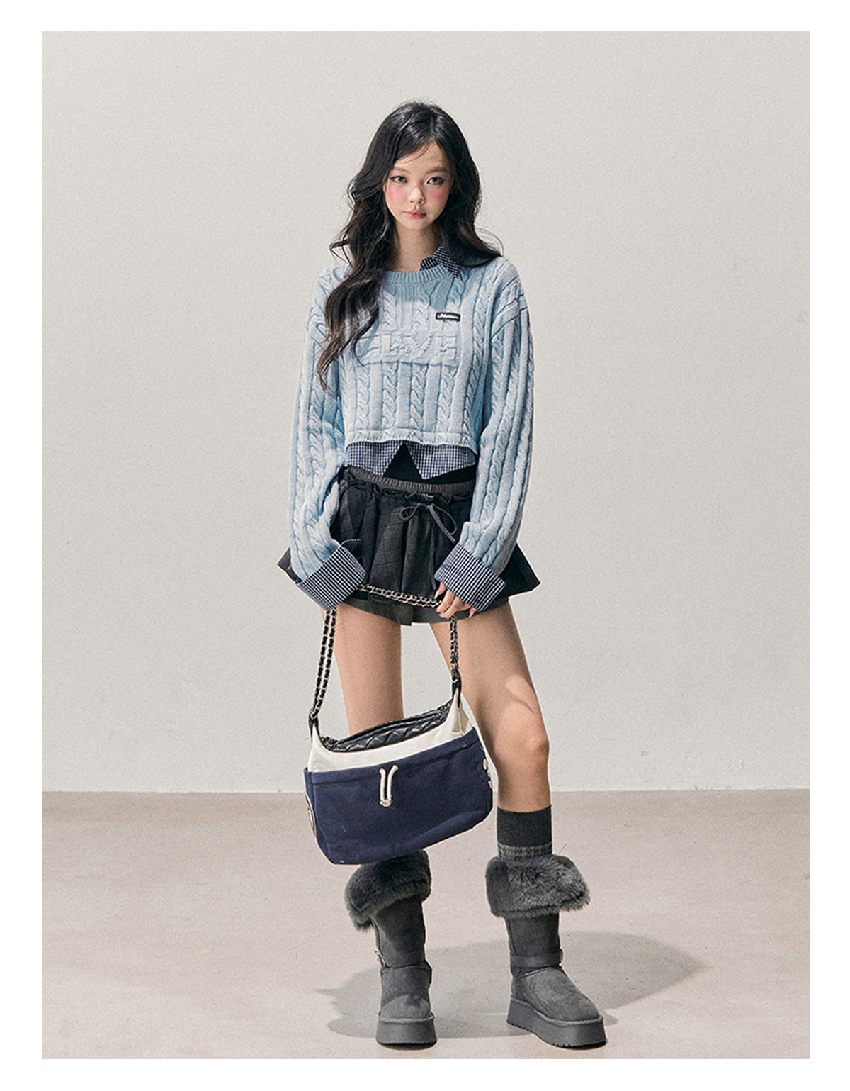 ShaoYeYan Aomalm Suspended Blue Fake Two-Layer Wool Sweater