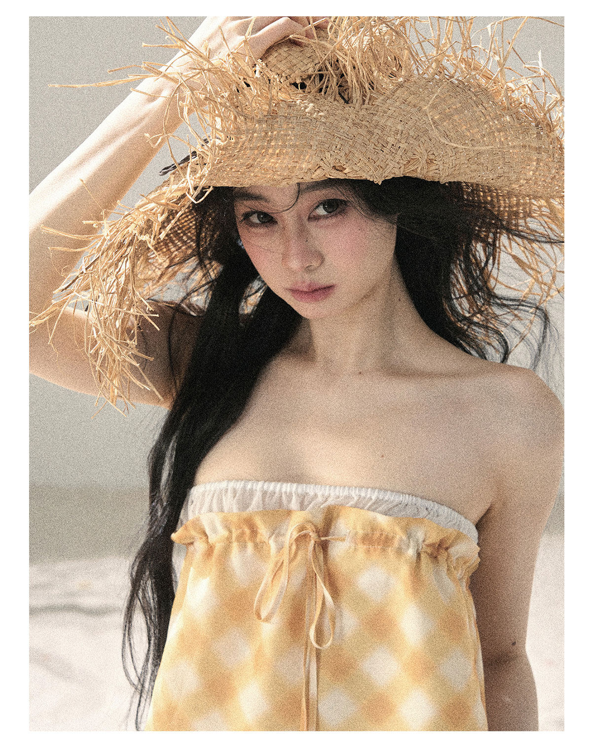 ShaoYeYan Aomalm Wind From the Crest of Waves Off-Shoulder French Argyle Dress