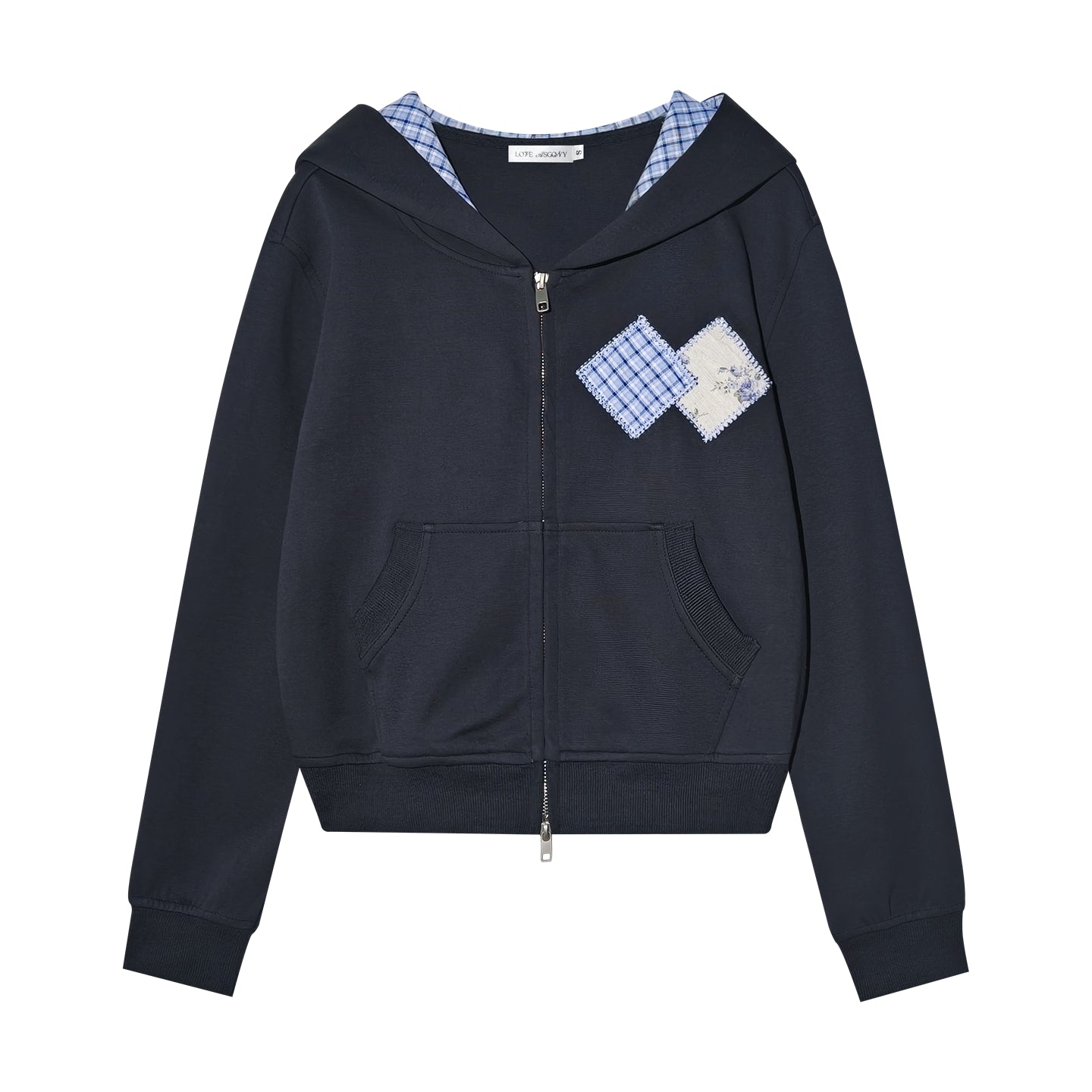 AsGony Retro Academic Style Slim Fit Plaid Patchwork Sweatshirt & Straight Leg Jogger Set