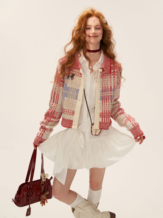 MAMC Pony Plaid Red Sweater Coat