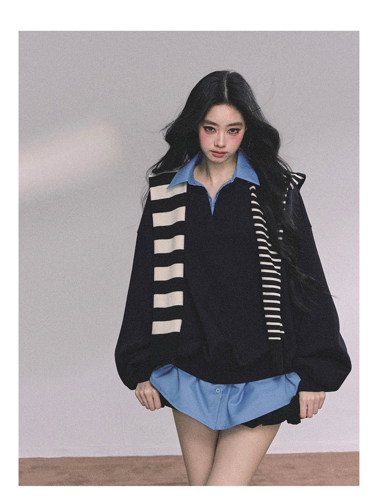 ShaoYeYan High IQ College Fake Two-Piece American Loose Fit Hoodie