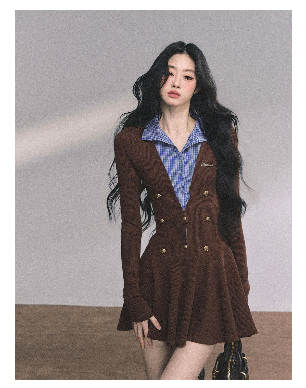 ShaoYeYan Soft Focus Autumn Fake Two-Layer Knit Dress