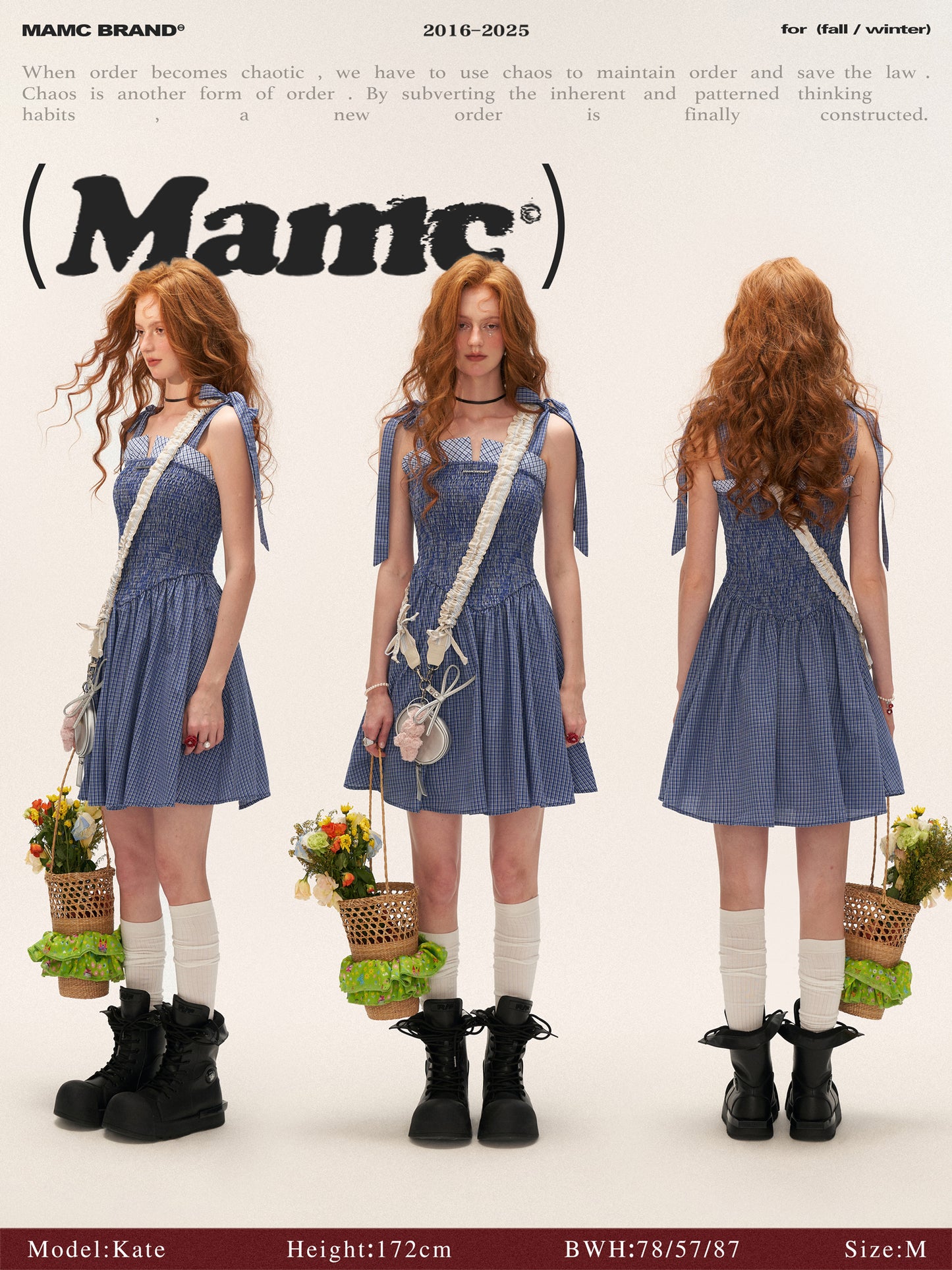 MAMC Striped Smocked Bow Strap Dress