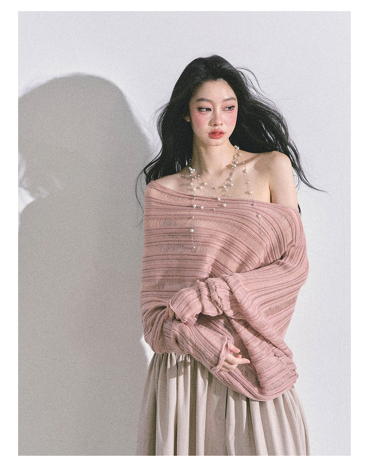ShaoYeYan Gentle Sister French Style Off-Shoulder Knit Sweater