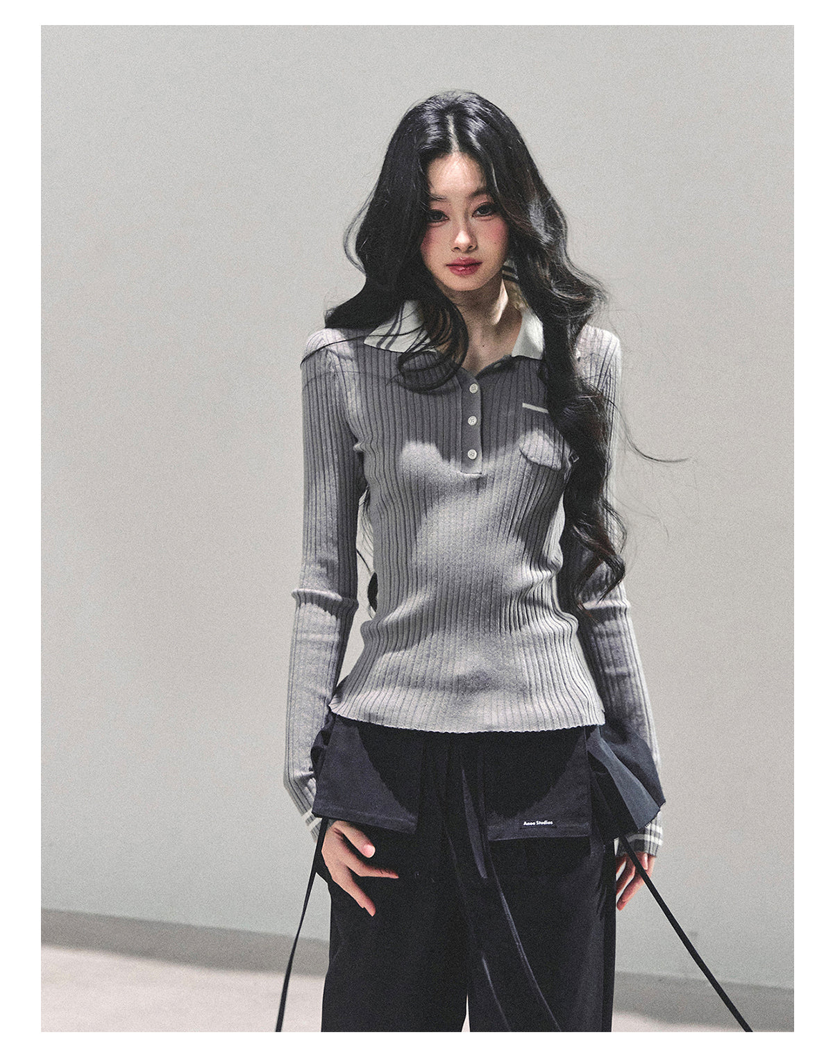 ShaoYeYan Wendy's Letter Long Sleeve Polo Knit Sweater