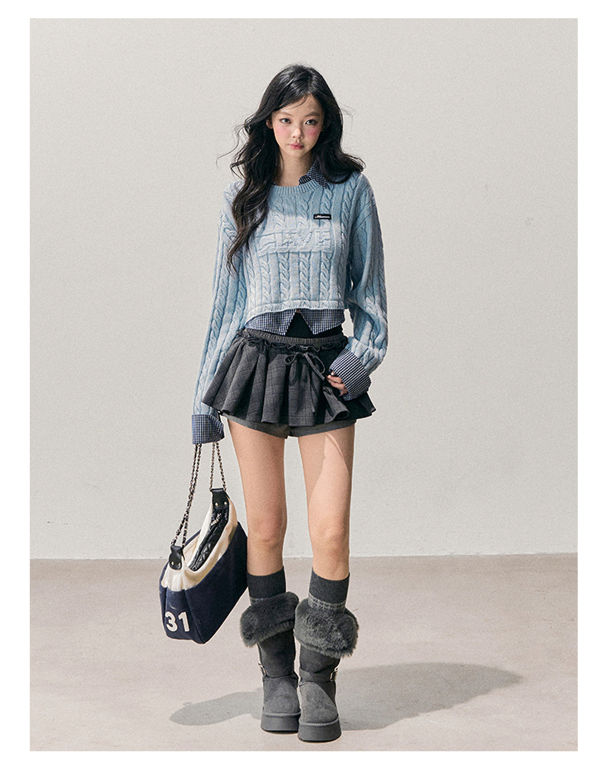 ShaoYeYan Aomalm Suspended Blue Fake Two-Layer Wool Sweater