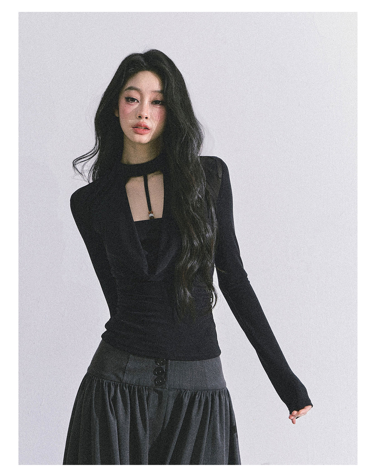 ShaoYeYan Baddie Hot Girl Fake Two-Layer Long Sleeve Top
