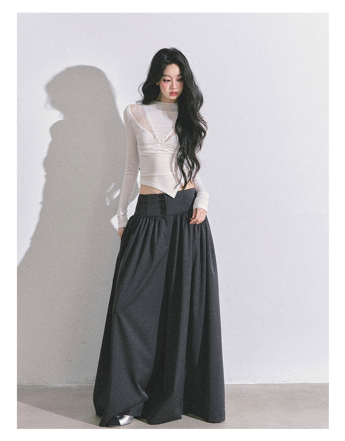 ShaoYeYan Showa Era Heiress Long Sleeve Lace Knit Crop Top