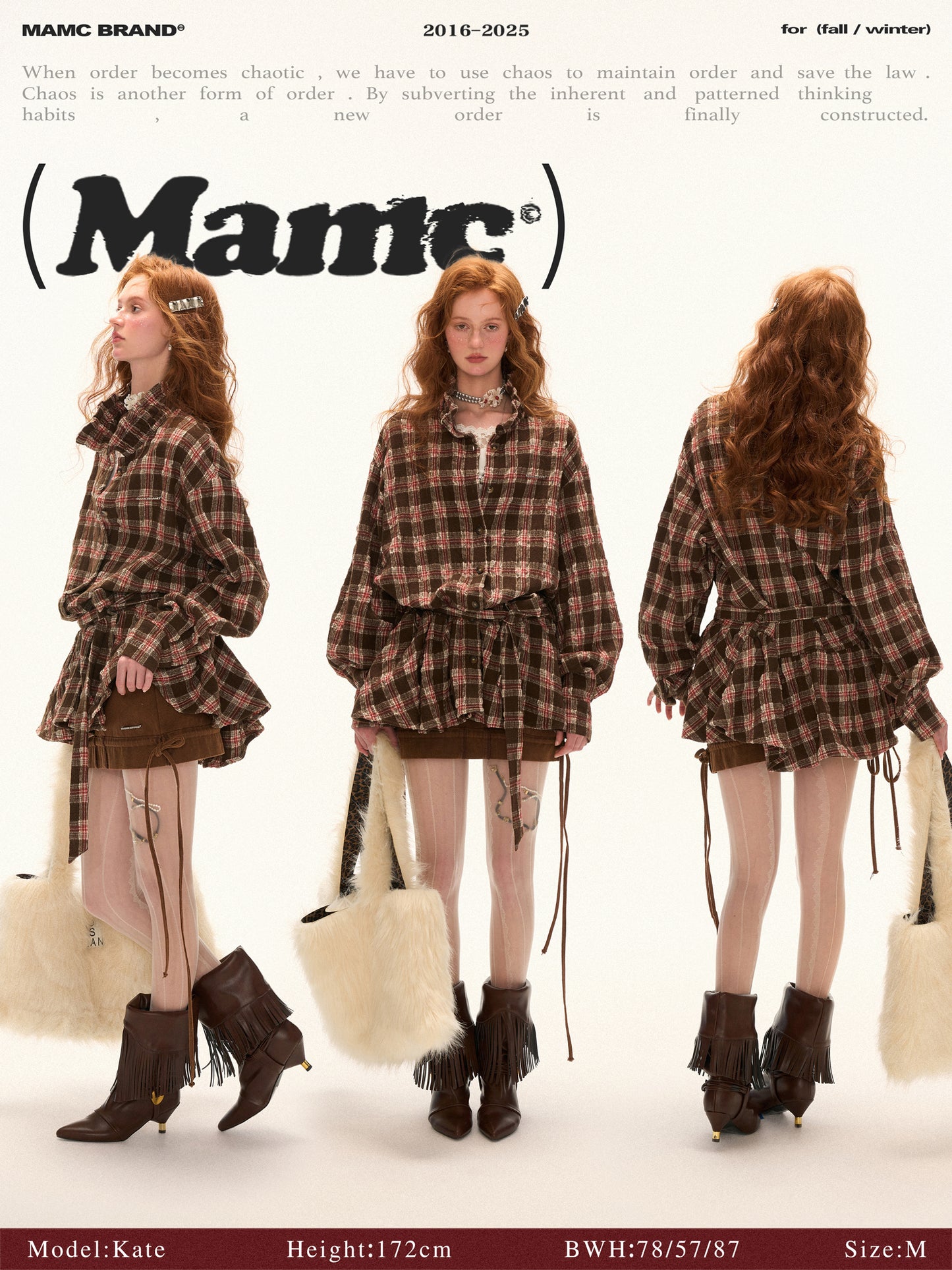 MAMC Bow Plaid Shirt Dress