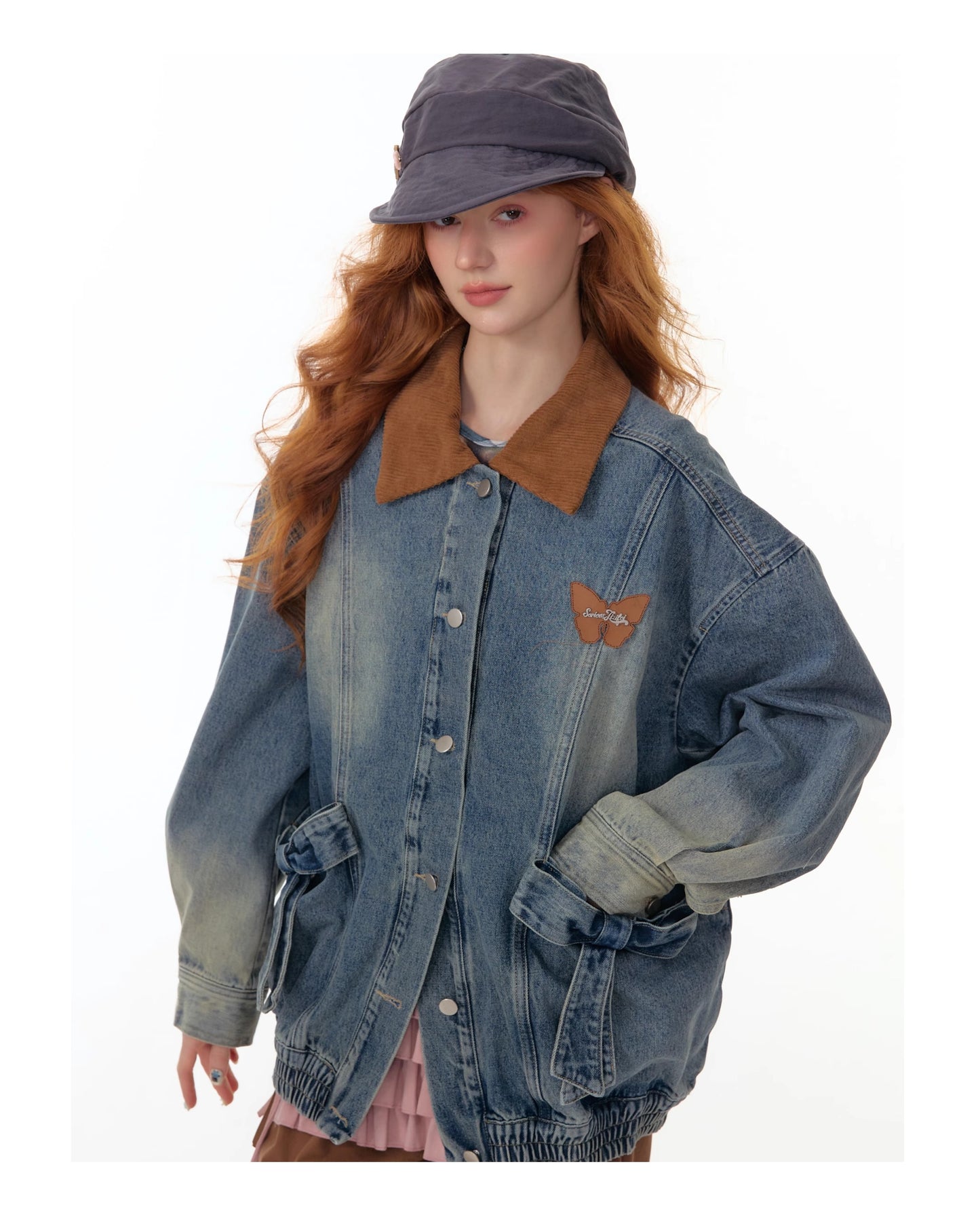 ZiziFei Corduroy-Collar Denim Jacket