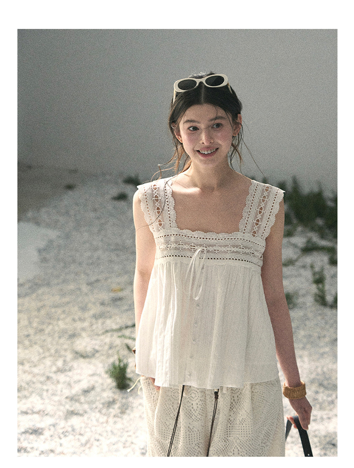 ShaoYeYan Aomalm Summer Light Through Gauze French Square Neck Lace Blouse