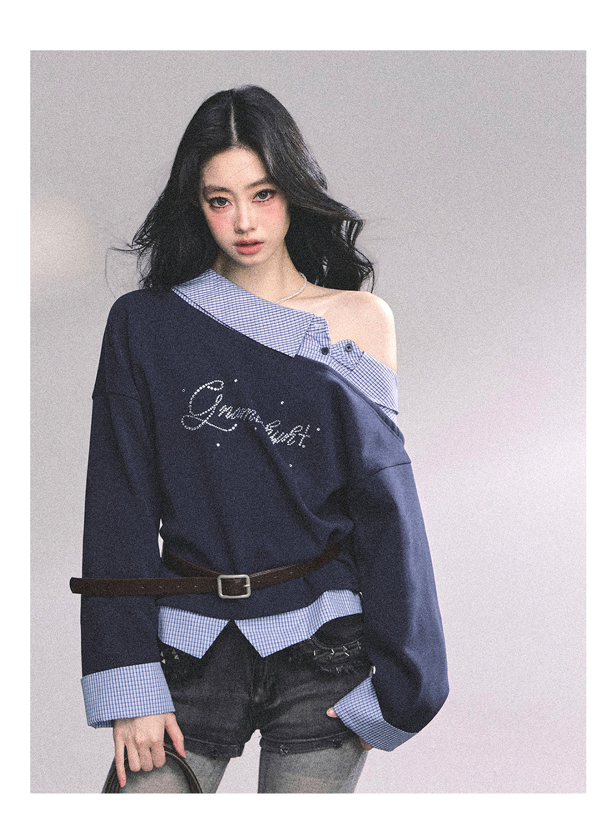 ShaoYeYan Leicester Girls High Fake Two-Piece American Plaid Hoodie