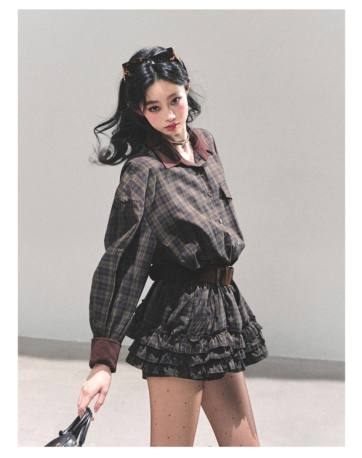 ShaoYeYan Sunset Trajectory Polo Plaid Dress