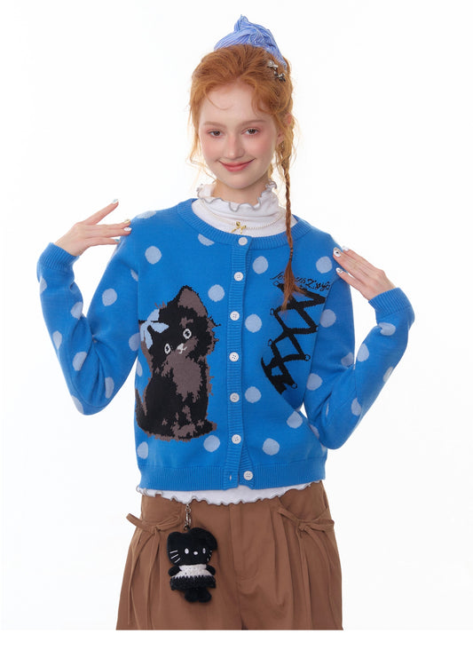 ZiziFei "Meow Sweetheart" Dot Knit Cardigan