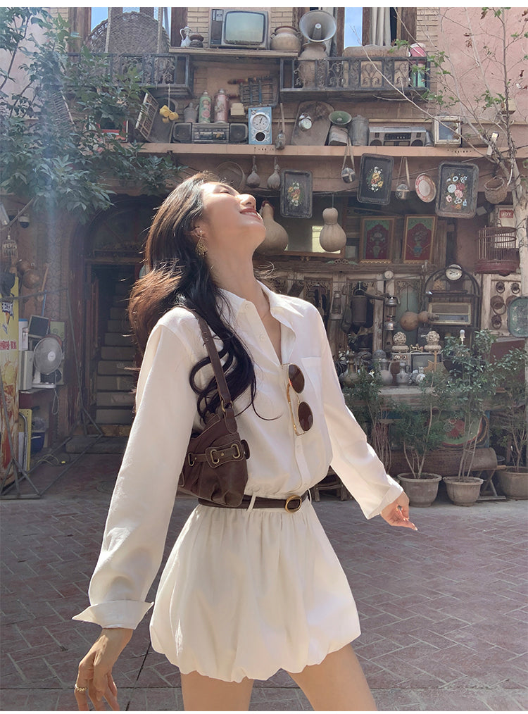 MULVAN "Camellia White" Shirt Dress