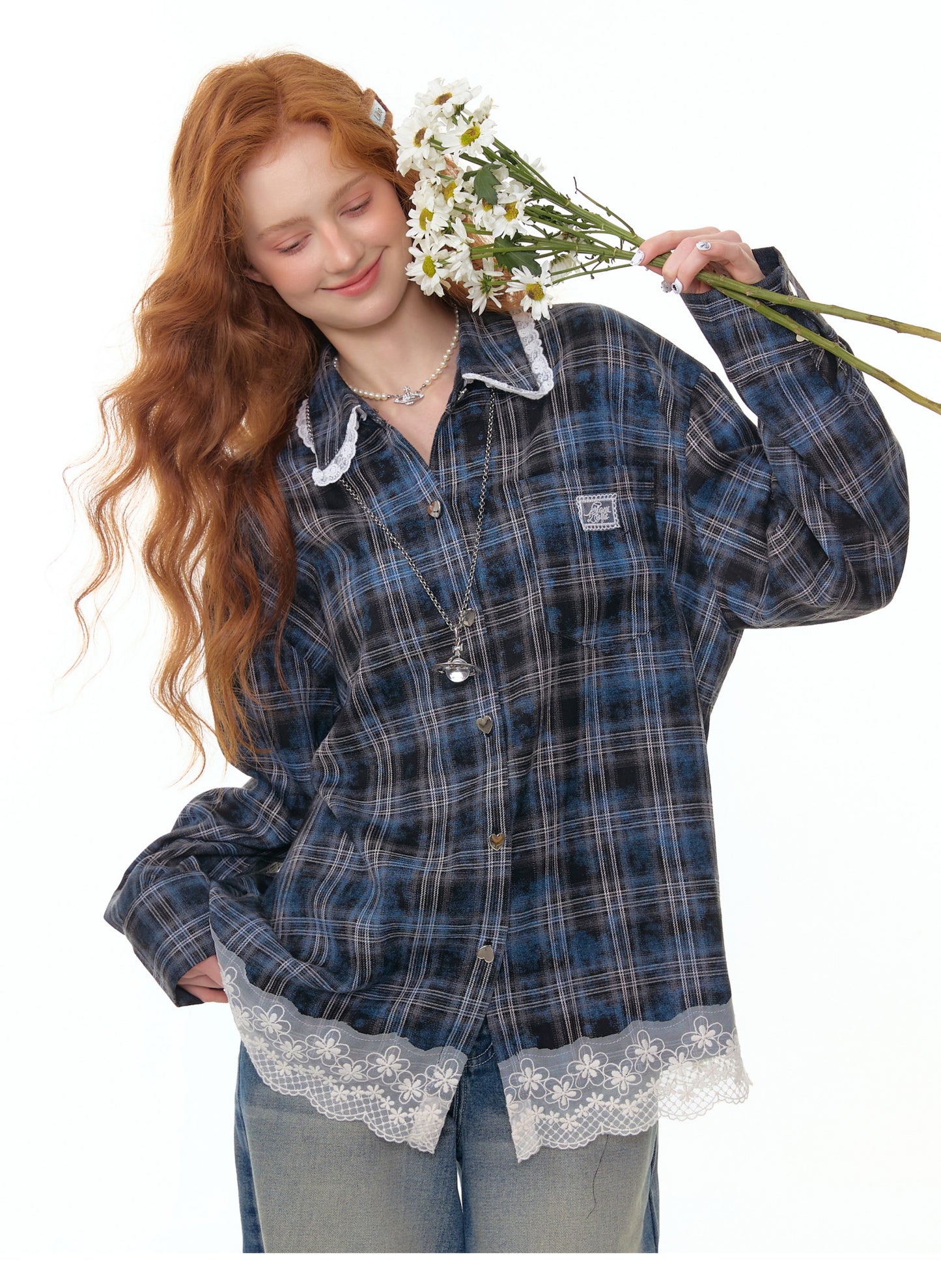 ZiziFei "Retro Sweetheart" Lace Trim Shirt
