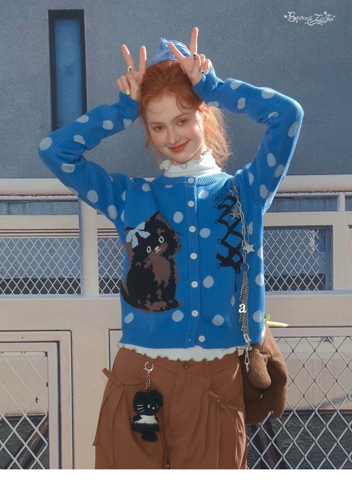 ZiziFei "Meow Sweetheart" Dot Knit Cardigan