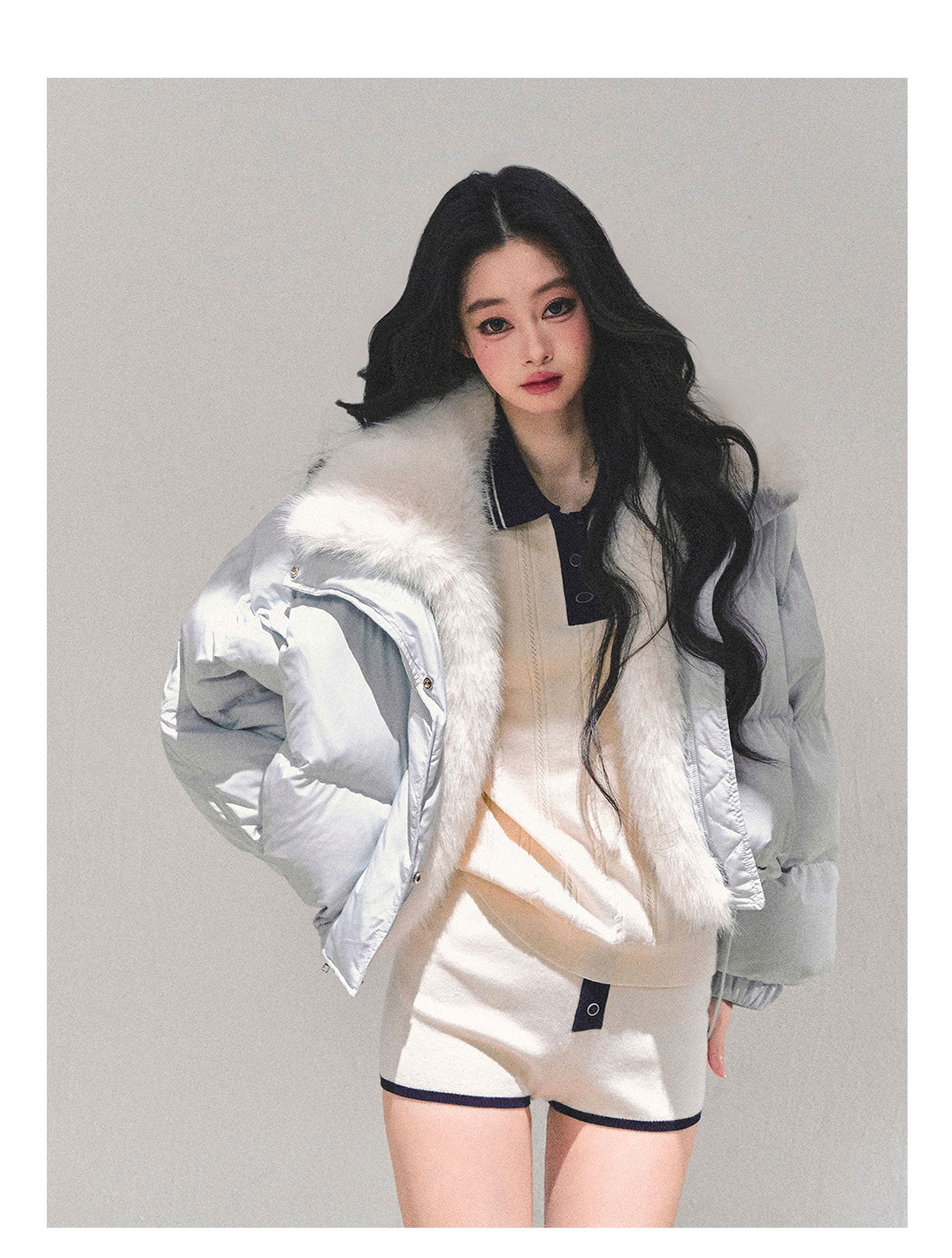 ShaoYeYan Silent Blue White Duck Down Puffer Jacket