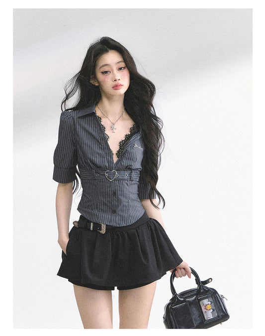 SHAOYEYAN French Lace Striped Shirt