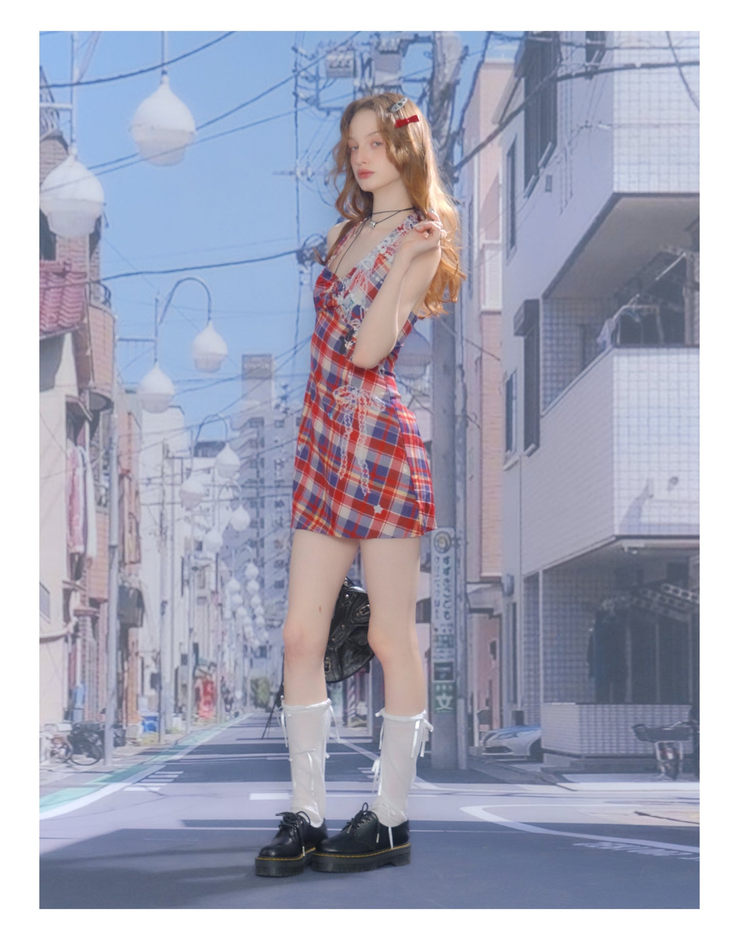 ziziFei Retro Checkered Halter Dress
