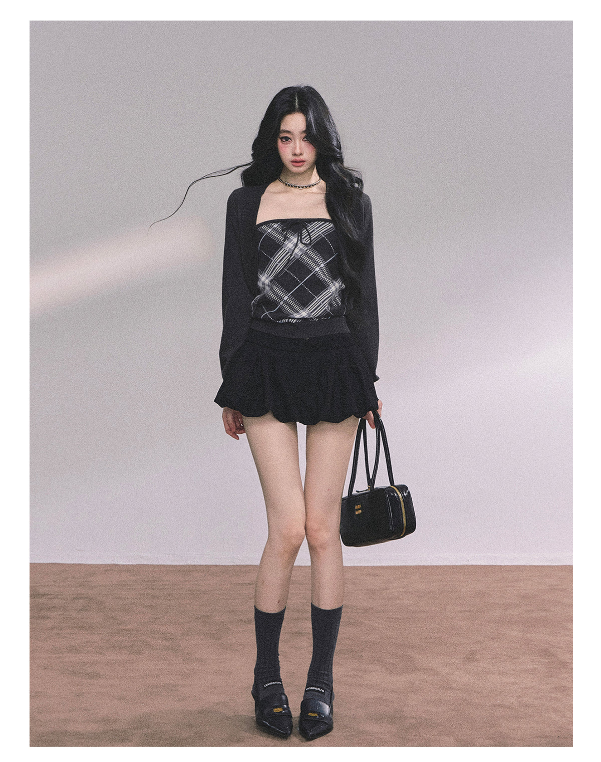 ShaoYeYan Eton Girls High American Plaid Knit Sweater Set