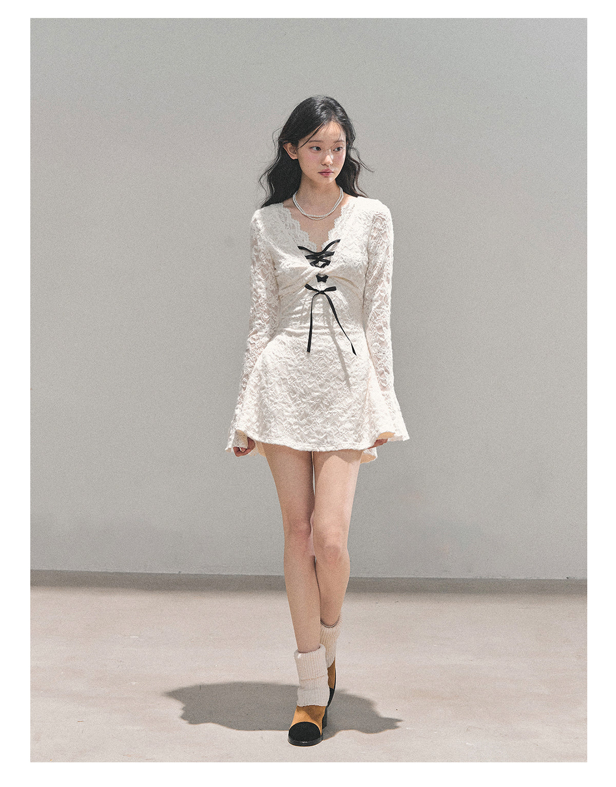 ShaoYeYan Aomalm Listening to Blank Long Sleeve Lace Dress