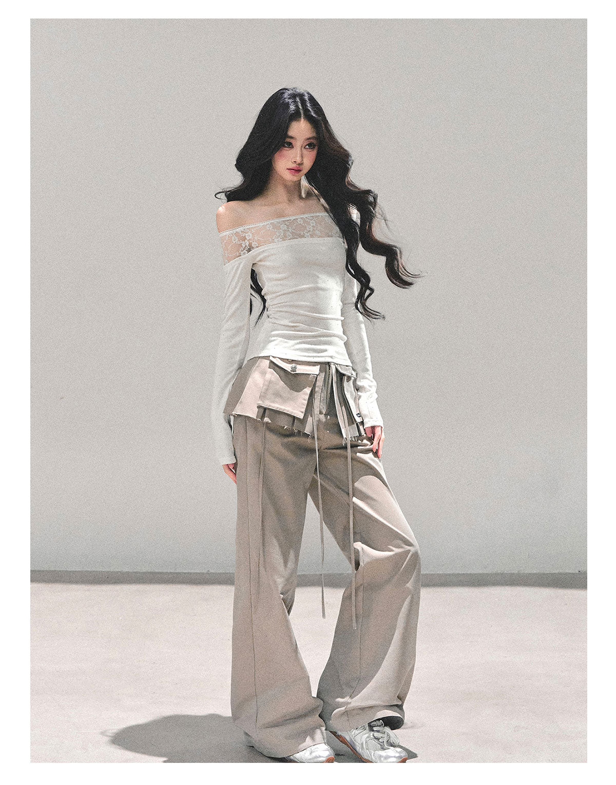 ShaoYeYan Blank Warmth Off-Shoulder Long Sleeve T-Shirt