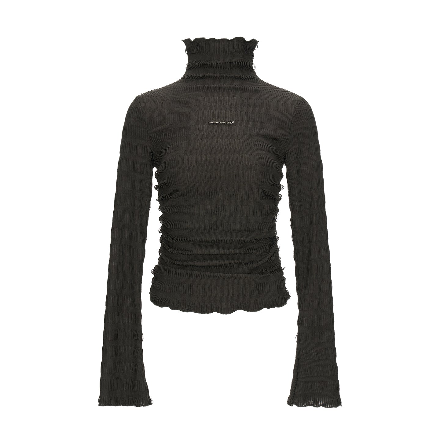 MAMC Textured Striped Turtleneck Top