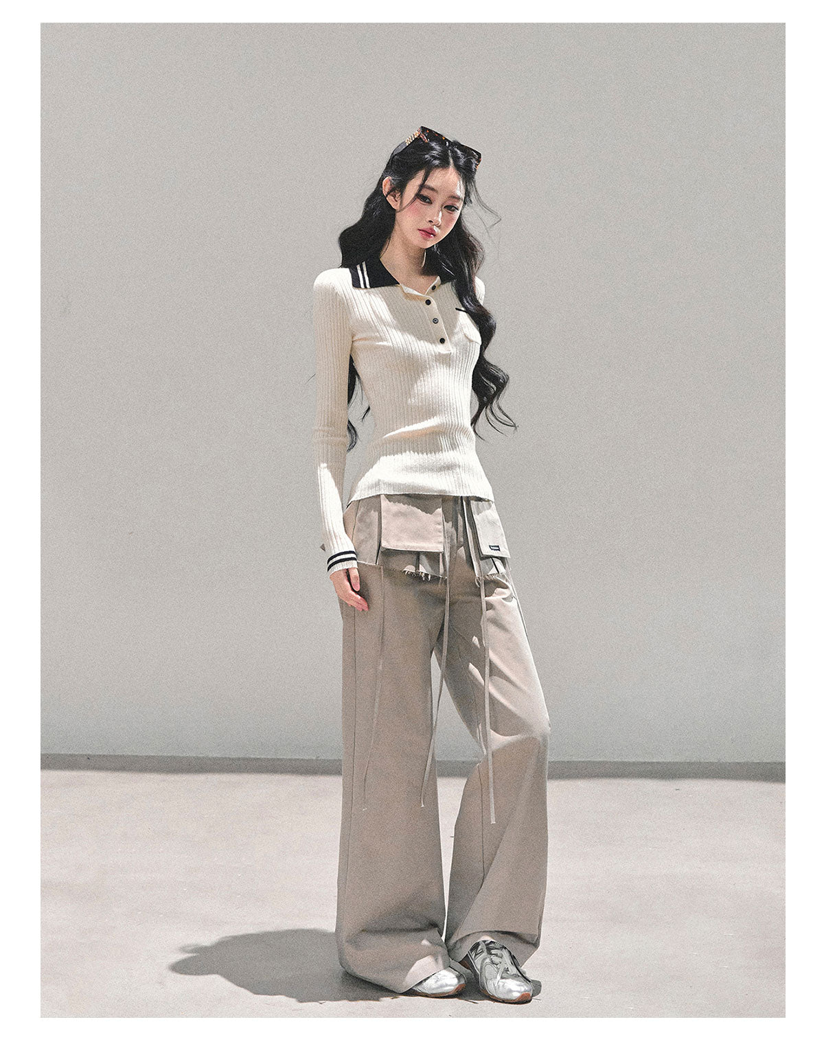 ShaoYeYan Wendy's Letter Long Sleeve Polo Knit Sweater