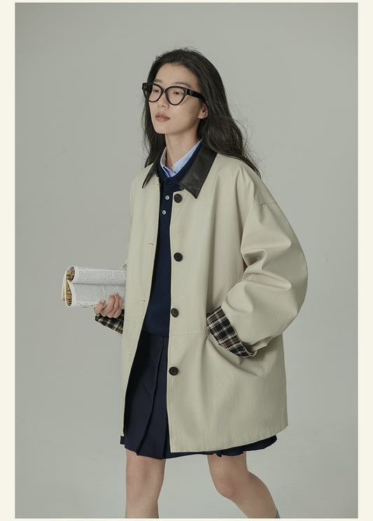 HAVERICE Retro Old Letters Trench Coat