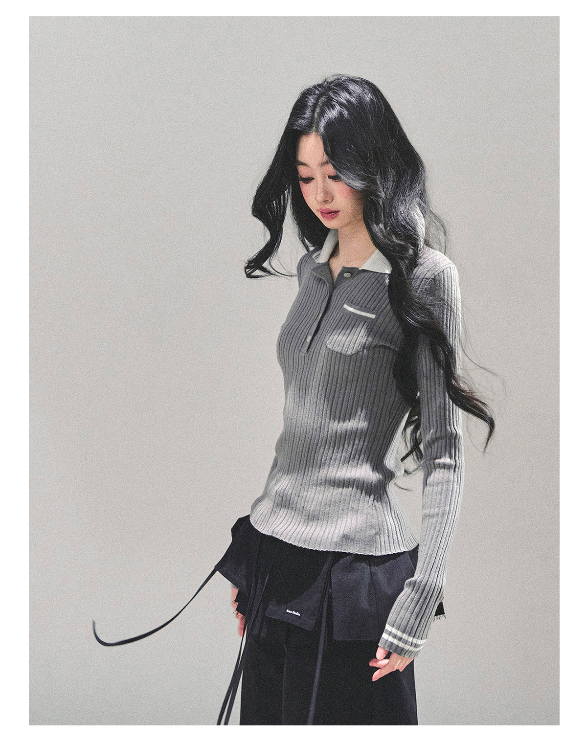 ShaoYeYan Wendy's Letter Long Sleeve Polo Knit Sweater