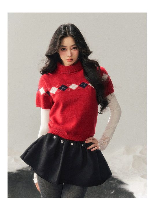 ShaoYeYan Aomalm Snow-Wrapped Christmas Letter Semi-Turtleneck Sweater
