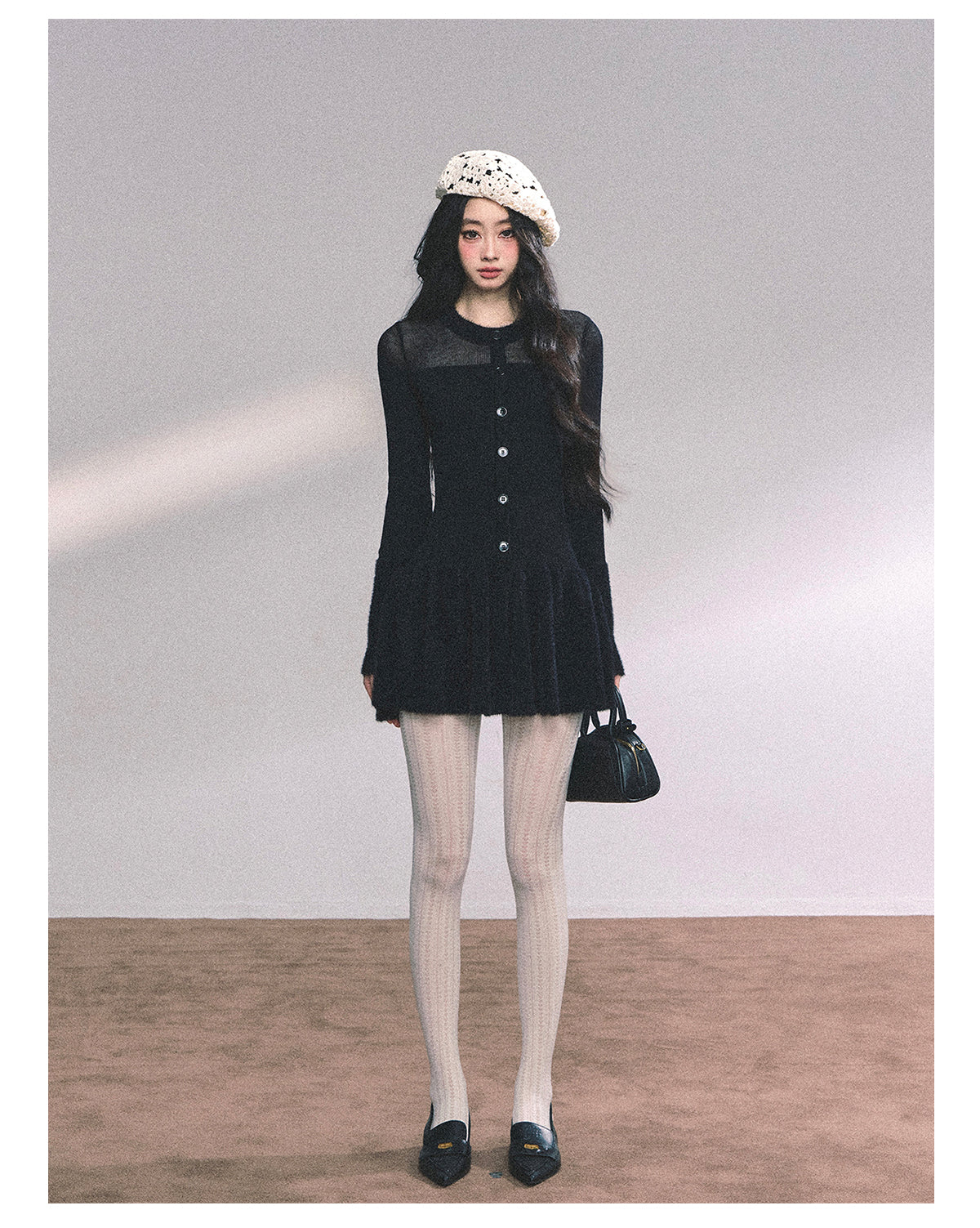 ShaoYeYan Wild Rena French Long Sleeve Black Knit Dress