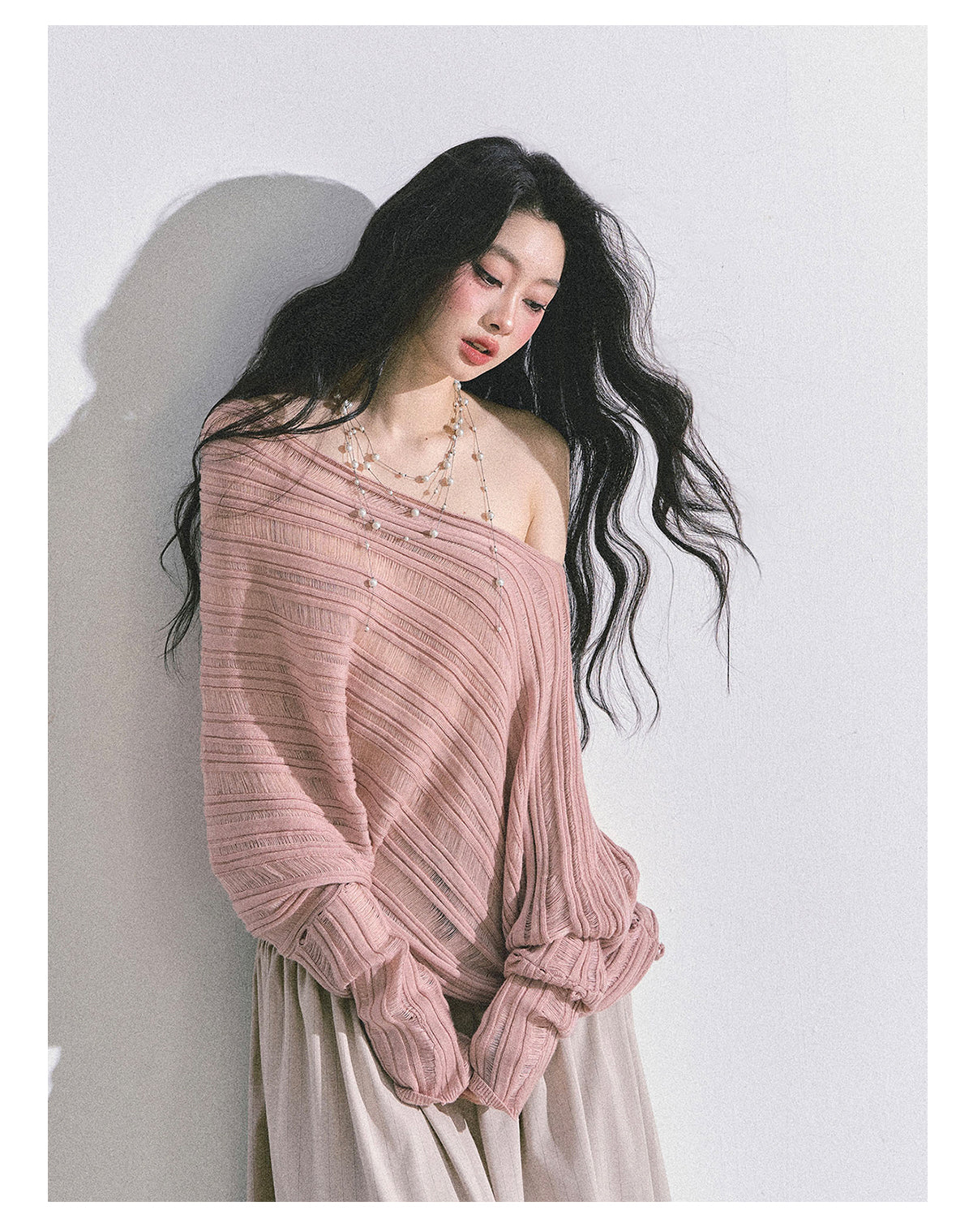 ShaoYeYan Gentle Sister French Style Off-Shoulder Knit Sweater