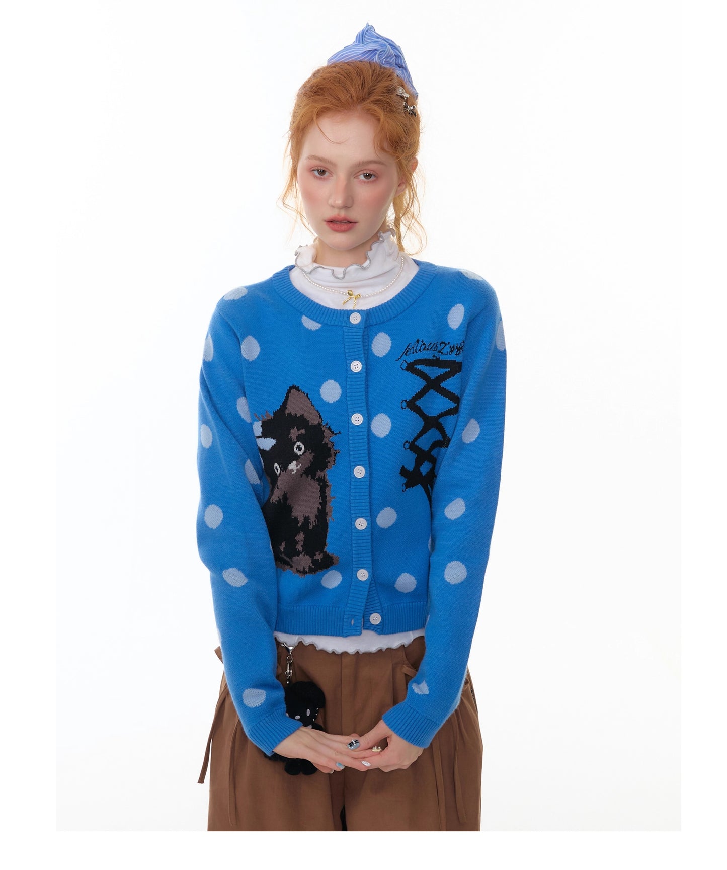ZiziFei "Meow Sweetheart" Dot Knit Cardigan