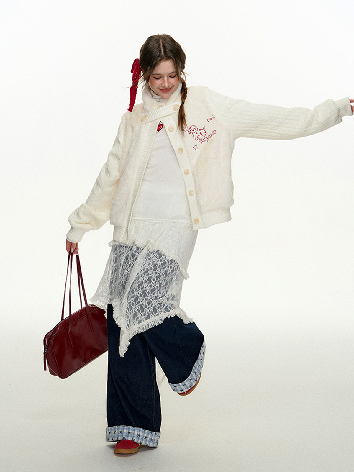 CyNi Sweet Knit Blend Rabbit Fur Coat