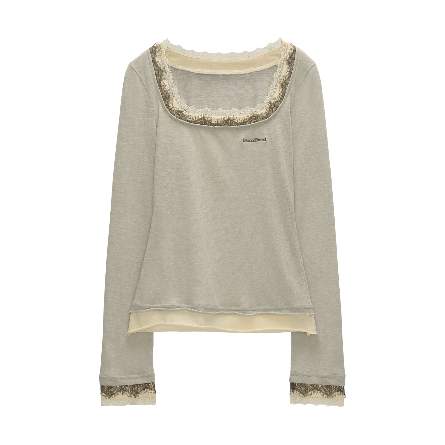 MAMC Fake Two-Layer Square Neck Lace Long Sleeve T-Shirt