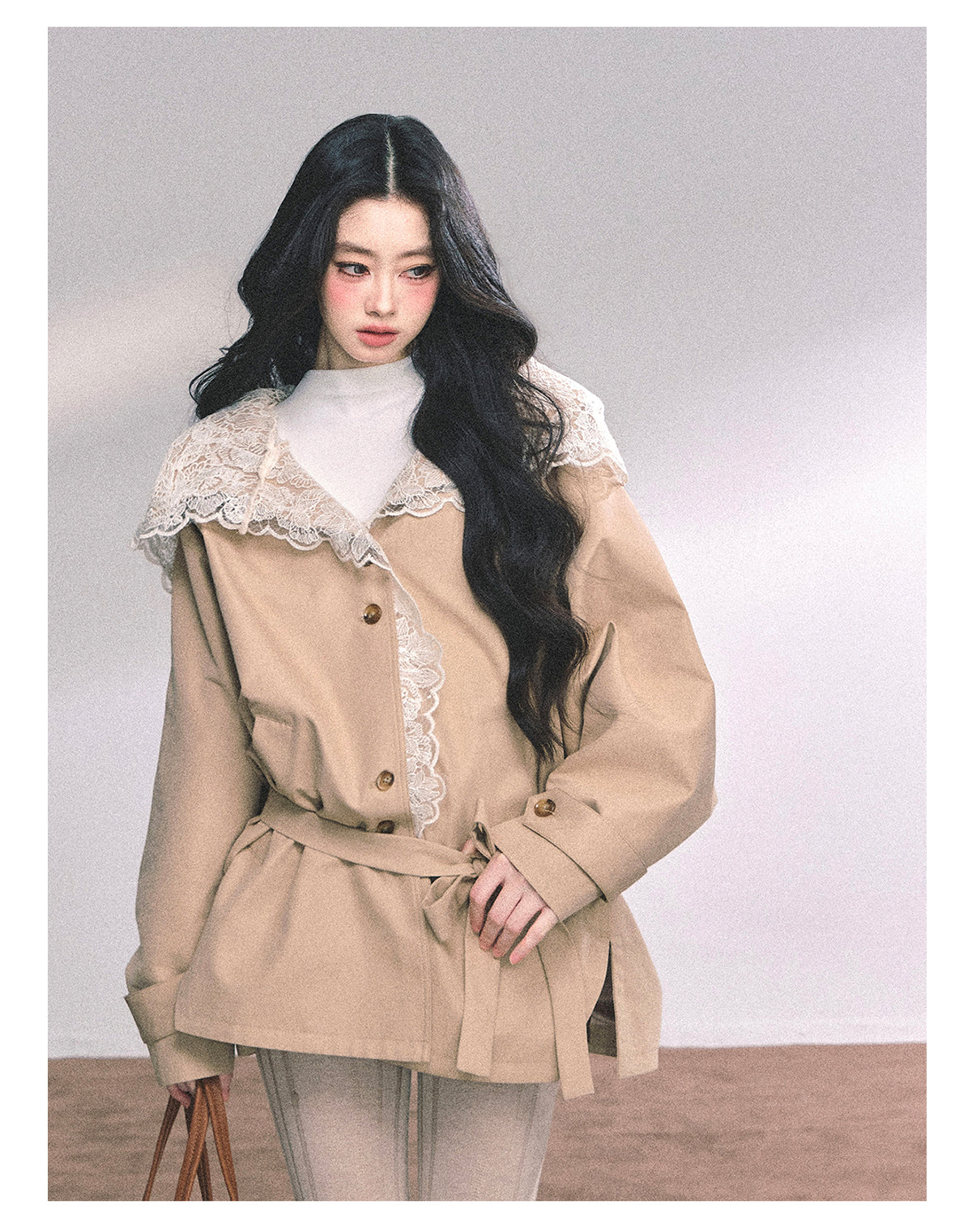 ShaoYeYan Verona Winter Loose Lace Hooded Trench Coat