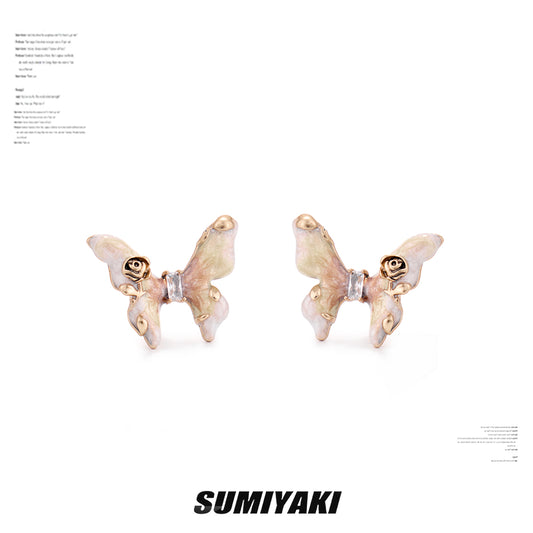 SUMIYAKI Butterfly Earrings & Pearl Necklace