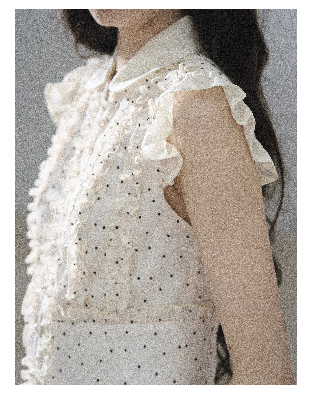 ShaoYeYan Aomalm Maiden's Journey Ruffle French Polka Dot Chiffon Shirt