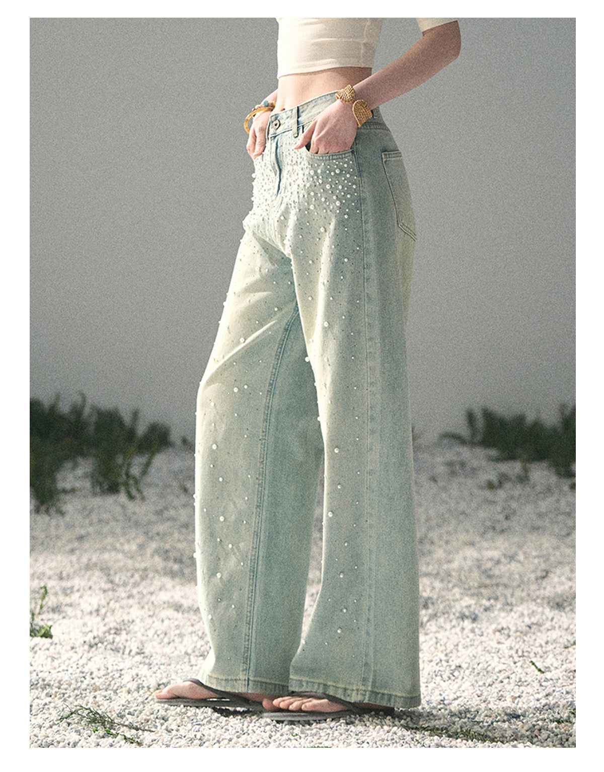 ShaoYeYan Aomalm Blue Note Stardust Embellished Straight Jeans