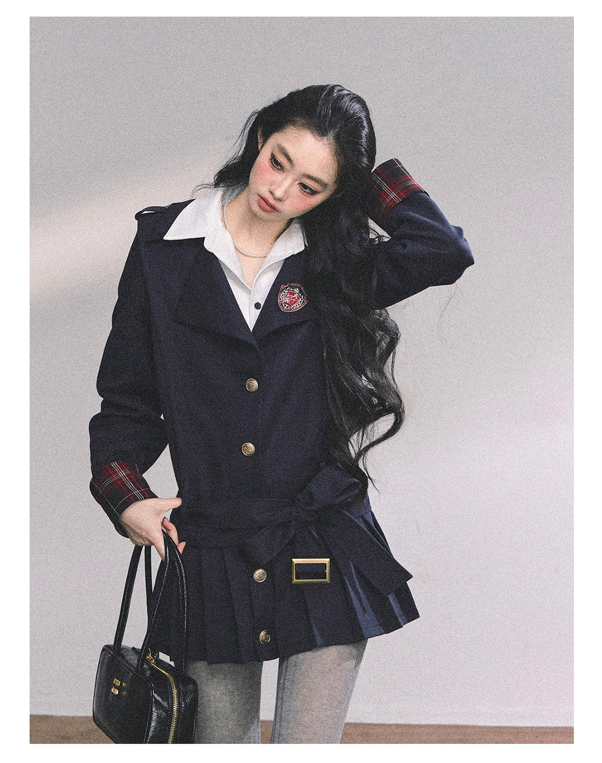 ShaoYeYan Ivy League Prep Student Fake Two-Piece American Long Sleeve Dress