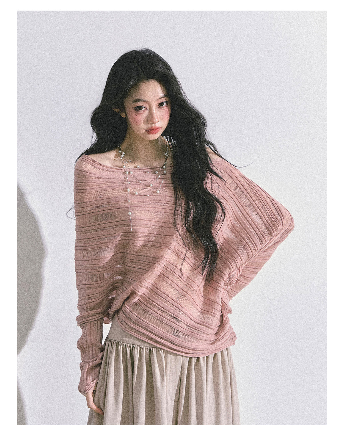 ShaoYeYan Gentle Sister French Style Off-Shoulder Knit Sweater