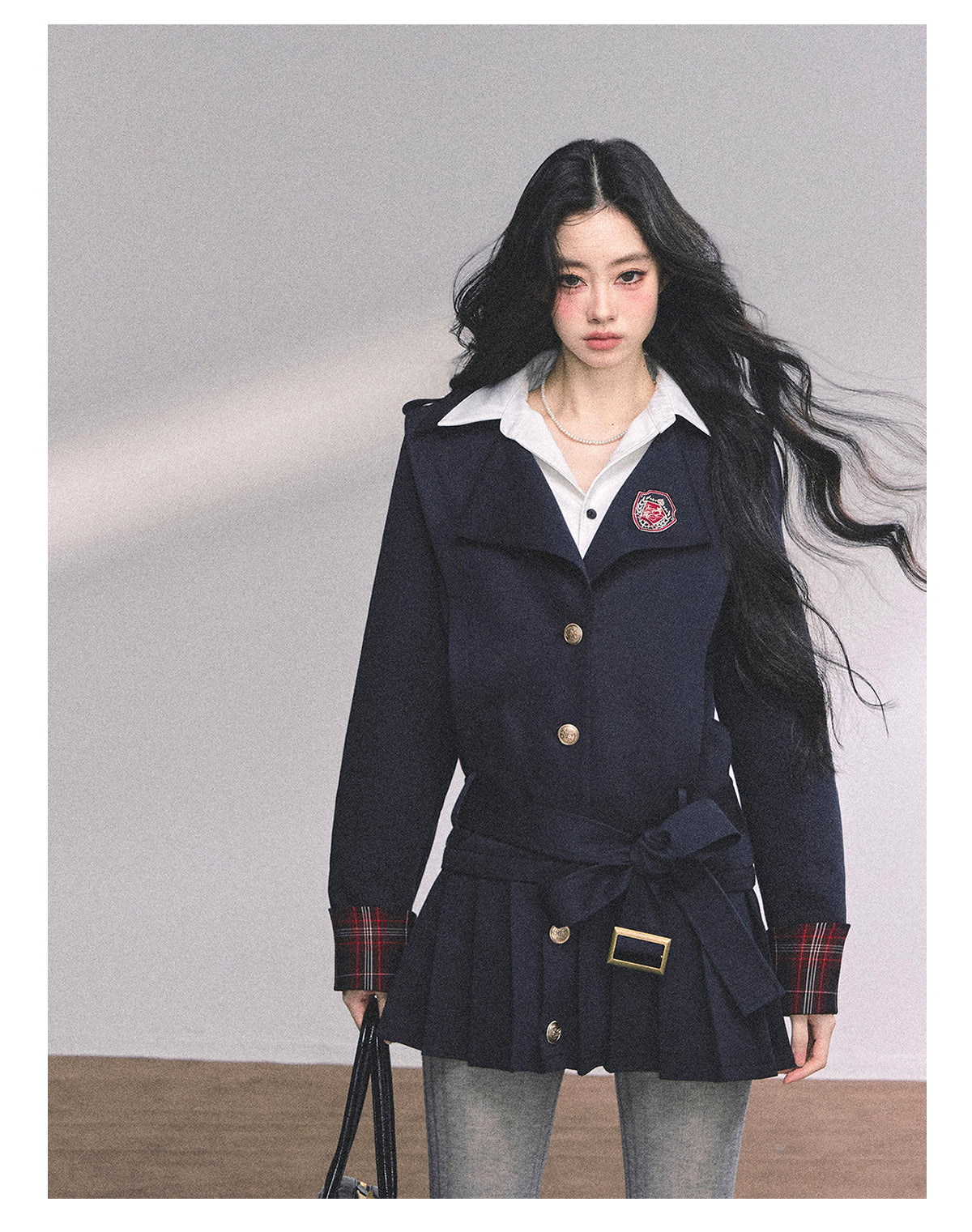 ShaoYeYan Ivy League Prep Student Fake Two-Piece American Long Sleeve Dress